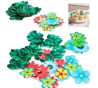 83 Pieces Edible Tropical Palm Leaves Hawaii Flowers Cupcake Toppers | Edible Flowers and Leaves for Cakes, Edible Glutinous Rice Paper Cake Decorations for Jungle Theme Birthday Party Wedding