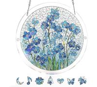 83 Pieces Hanging Acrylic Suncatcher Puzzle,DIY Acrylic Jigsaw Puzzle for Adults, 2mm Transparency Acrylic, Acrylic Suncatcher Puzzles for Doors Garden Window (Blue Myosotis, 6 Inches)