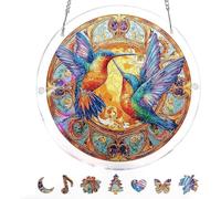 83 Pieces Hanging Acrylic Suncatcher Puzzle,DIY Acrylic Jigsaw Puzzle for Adults, 2mm Transparency Acrylic, Acrylic Suncatcher Puzzles for Doors Garden Window (Two Hummingbirds, 9 Inches)