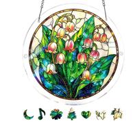 83 Pieces Hanging Acrylic Suncatcher Puzzle,DIY Acrylic Jigsaw Puzzle for Adults, 2mm Transparency Acrylic, Acrylic Suncatcher Puzzles for Doors Garden Window (Lily of the Valley, 9 Inches)