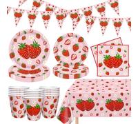 83 Pieces Strawberry Theme Party Supplies Strawberry Birthday Party Tableware Set Berry Sweet Birthday Decorations Fruit Theme Party Supply for 1st Baby Shower Serves 20 Guests