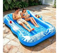 83"x63" Extra Large Inflatable Tanning Pool Float Lounger,2-Person Pool Float Adults with Backrest,Cup & Food Holder Tanning Bed Pool Raft Floatie Blow up Summer Beach Pool Party(Extra Large & Blue)