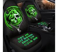 832 2 Pcs Auto Seat Covers Set Green Dragon Love Skull Get In Sit Shut Up Hold On Black Leather Pattern Car Seat Covers Print Classic Pair Of Seat Cover For Cars, Gifts