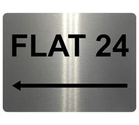 838 Custom Personalised FLAT Number Left Arrow Metal Aluminium Plaque Sign Door Gate House (85x54mm - Credit Card Size, Brushed Silver)