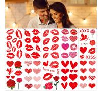 83pcs/10 Sheets Red Pink Kiss Tattoo Temporary Stickers Fake Lips Temporary Tattoo Stickers Red Lipstick Kiss for Adult Women Wedding Day Theme Decorations