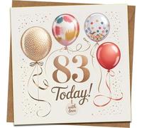 83rd Birthday Card - 145mm x 145mm Square Balloons Design, '83 Today' With Love - Includes Kraft Envelope - For Him or Her, Mom Dad Grandma Grandpa