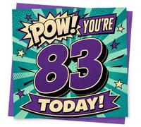 83rd Birthday Card, 83rd Birthday Card for Him or Her, Funny Comic Style 'Pow! You're 83 Today!' Age 83 Celebration