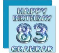 83rd Birthday Card for Grandad - Blue Glitter Party Balloons - Happy Birthday Cards for 83 Year Old Grandad from Grandson Granddaughter, 145mm Bday Greeting Cards Gift