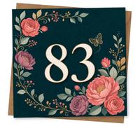 83rd Birthday Card for Her, Floral 83 with Butterfly Detail | Elegant 83 design with pink and purple blooms, leafy corner details and a delicate butterfly to mark her 83rd.