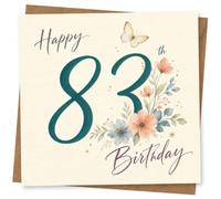 83rd Birthday Card for Her, Floral, Butterfly and Script | Stylish florals with butterfly detail and elegant script text-warm birthday wishes for her 83rd.