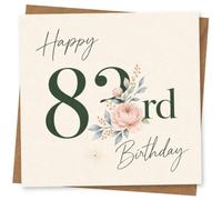 83rd Birthday Card for Her, Green 83 and Soft Pink Blooms | A refined 83rd for her with “Happy 83rd Birthday” wording, dark green age lettering and soft pink florals.
