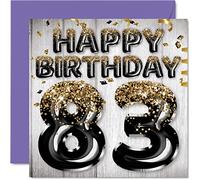 83rd Birthday Card for Men, Black & Gold Glitter Balloons