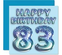 83rd Birthday Card for Men - Blue Glitter Party Balloon - Happy Birthday Cards for 83 Year Old Man Great Grandpa Grandad Dad Gran, 145mm Greeting Cards Gift