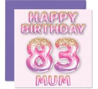 83rd Birthday Card for Mum - Pink & Purple Glitter Balloons - Happy Birthday Cards for 83 Year Old Mum Mother from Son Daughter, 145mm Bday Greeting Cards Gift