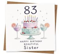 83rd Birthday Card for Sister, Cute Wine Cake Design