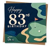 83rd Birthday Card, Golf Green, Flag and Buggy | Bold “Happy 83rd Birthday” on a golf-course illustration with putting flag, ball and buggy-made for golf lovers.