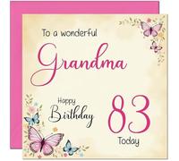83rd Grandma Birthday Card - Beautiful Butterfly Floral Grandmother Birthday Card for 83 Year old Eighty Three, Eighty Third