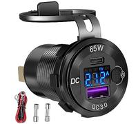 83W 12 Volt USB Outlet Built-in Boost USB C Laptop Car Charger: Ouffun 65W PD3.0 and 18W QC3.0 Car USB Port Aluminum Socket with Button Switch Smart Voltmeter, Suitable for Car RV Marine Golf Cart