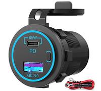 83W12V USB Outlet Qidoe 65W USB C for Laptop Car Charger Socket Quick Charge3.0 18W with Power Switch Long Body Waterproof Adapter for Car Boat Marine Truck Golf RV
