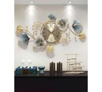 83x48cm Horizontal Large Wall Clock with 3D Metal Ginkgo Leaf Design, Silent Non-Ticking, Decorative for Living Room, Bedroom, Office