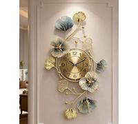 83x48cm Horizontal Large Wall Clock with 3D Metal Ginkgo Leaf Design, Silent Non-Ticking, Decorative for Living Room, Bedroom, Office