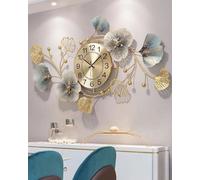 83x48cm Horizontal Large Wall Clock with 3D Metal Ginkgo Leaf Design, Silent Non-Ticking, Decorative for Living Room, Bedroom, Office