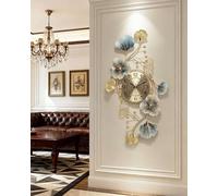 83x48cm Horizontal Large Wall Clock with 3D Metal Ginkgo Leaf Design, Silent Non-Ticking, Decorative for Living Room, Bedroom, Office