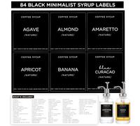 84 Coffee Syrup Labels, Joyfulmap 2.35 x 2.55 inch Minimalist Label for Coffee Bar Accessories, Waterproof Vinyl, Essentials for Syrup Glass/Plastic Bottle & Dispenser Organization (Black)