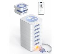 84-Day Automatic Pill Dispenser - App & On-Device Setup, LCD Display, Digital Lock, Sound & Light Alerts - Safe Medication Organiser for Seniors & Carers (6-Tray, White)