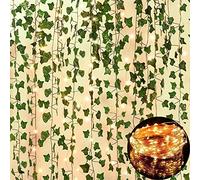 84 FT Artificial Ivy 12 Pack Ivy Vine Garland Ivy Leaves Greenery Garlands Hanging with 100 LED String Light Fake Leaf Plants Faux Green Flowers Decor for Home Kitchen Garden Office Wedding Wall