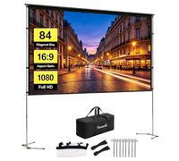 84" Projector Screen with Stand - 4K, 16:9, Freestanding | Tool-Free 5-Min Setup, Freestanding for UK Gardens & Home Cinema