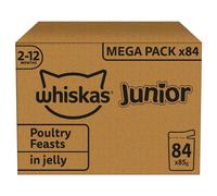 84 x 85g Whiskas 2-12mos Junior Kitten Wet Cat Food Poultry Selection in Jelly