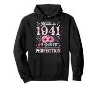 84 Year Old Made In 1941 Floral 84th Birthday Gift For Women Pullover Hoodie