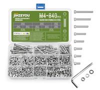 840 Pcs M4 Nuts and Bolts Hex Socket Head Cap Screws and Nuts Set, Stainless Steel Machine Screws Bolts Set, Assorted and with Lock & Flat Washers Assortment for DIY (840, M4)