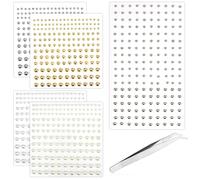 840pcs Face Gemstones, 3/4/5/6mm Round Face Diamonds with Tweezers Lip Studs Gemstones Pearl Rhinestones Face Stickers Gems Temporary Face Stickers for Women Girls Face Eye Body