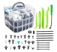 845pcs Green Car Retainer Clips & Fasteners Kit - 24 Universal Sizes Nylon Bumper, Fender Rivets, Door Panel Clips, and Plastic Rivets with 10 Cable Ties and Removal Tool for Toyota, Benz, Chevy