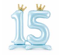84cm Blue Standing Mylar Number 0 Balloon - Metallic Foil Balloon with Gold Crown - Birthday Party Event Decoration - Air Inflation (Light Blue, 15)