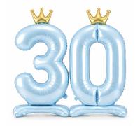 84cm Blue Standing Mylar Number 0 Balloon - Metallic Foil Balloon with Gold Crown - Birthday Party Event Decoration - Air Inflation (Light Blue, 30)