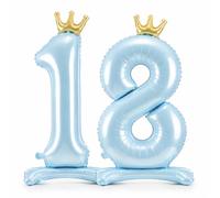 84cm Blue Standing Mylar Number 0 Balloon - Metallic Foil Balloon with Gold Crown - Birthday Party Event Decoration - Air Inflation (Light Blue, 18)
