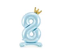 84cm Blue Standing Mylar Number 8 Balloon - Metallic Foil Balloon with Gold Crown - Birthday Party Event Decoration - Air Inflation