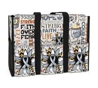 84hoods Large Tote Bag for Women. Grey Ribbon Support Awareness Gift. Waterproof Shoulder Bag with Multiple Pockets., Grey Ribbon, L