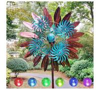 84in Solar Wind Spinners With Lights, Wind Spinners, Multi-Color Led Lighting Solar Powered Glass Ball Garden Windmills and Spinners Metal