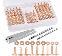 84Pcs, Copper Rivets and Burrs, 9 and #12 Burrs Setter, Leather Rivets Fastener Install Setting Tool with 4mm Leather Hole Punch Cutter for Belts Wallets Collars Leather Working Supplies