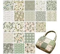 84Pcs Cotton Fabric Bundles for Sewing, 5x5 Inch Pre Cut Quilting Fabric Squares, Spring Floral Printed Patchwork Assortment for DIY Craft Project Party Decor(Sage Green)
