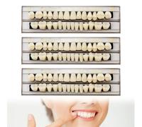 84Pcs False Teeth, Fake Teeth Dental Acrylic Resin Denture, Denture Repair Kit, 23 Shade A2 Upper + Lower Dental Materials for Replacement, for Missing Loose Tooth, 3 Sets, 23 A2