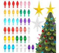84Pcs Multicolor Ceramic Christmas Tree Replacement Light Bulbs Medium Twist Light Ornaments,2Pcs Topper Stars for Ceramic Christmas Tree