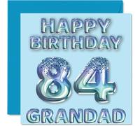 84th Birthday Card for Grandad, Blue Glitter Party Balloons