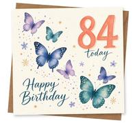 84th Birthday Card for Her, Butterfly Design with Happy Birthday Message and Today Text, Elegant Card for Mum, Nan, Wife or Sister