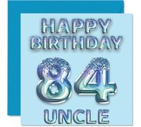 84th Birthday Card for Uncle - Blue Glitter Party Balloons - Happy Birthday Cards for 84 Year Old Uncle from Nephew Niece, 145mm Bday Greeting Cards Gift