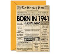 84th Birthday Card for Women Men - Bday Press Newspaper 1941 - Happy 84 Birthday Cards for Grandma Grandad Husband Wife Uncle Dad, A5 Bday Greeting Cards
